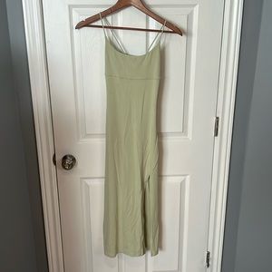 Aritzia Wilfred sage green pastel green leg slit open back dress